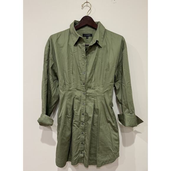 Intermix Olive Green Shirt Dress With Tie Waist - Women’s Size 10 - Picture 1 of 4